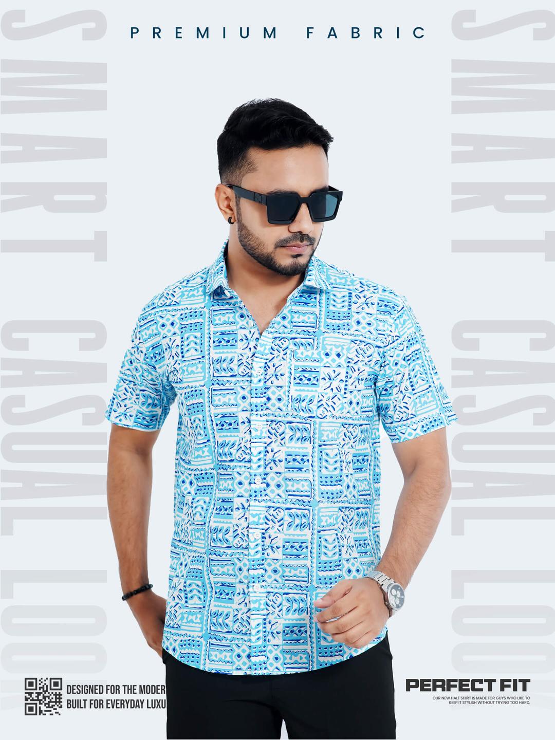 Modern Abstract Print Half Sleeve Shirt