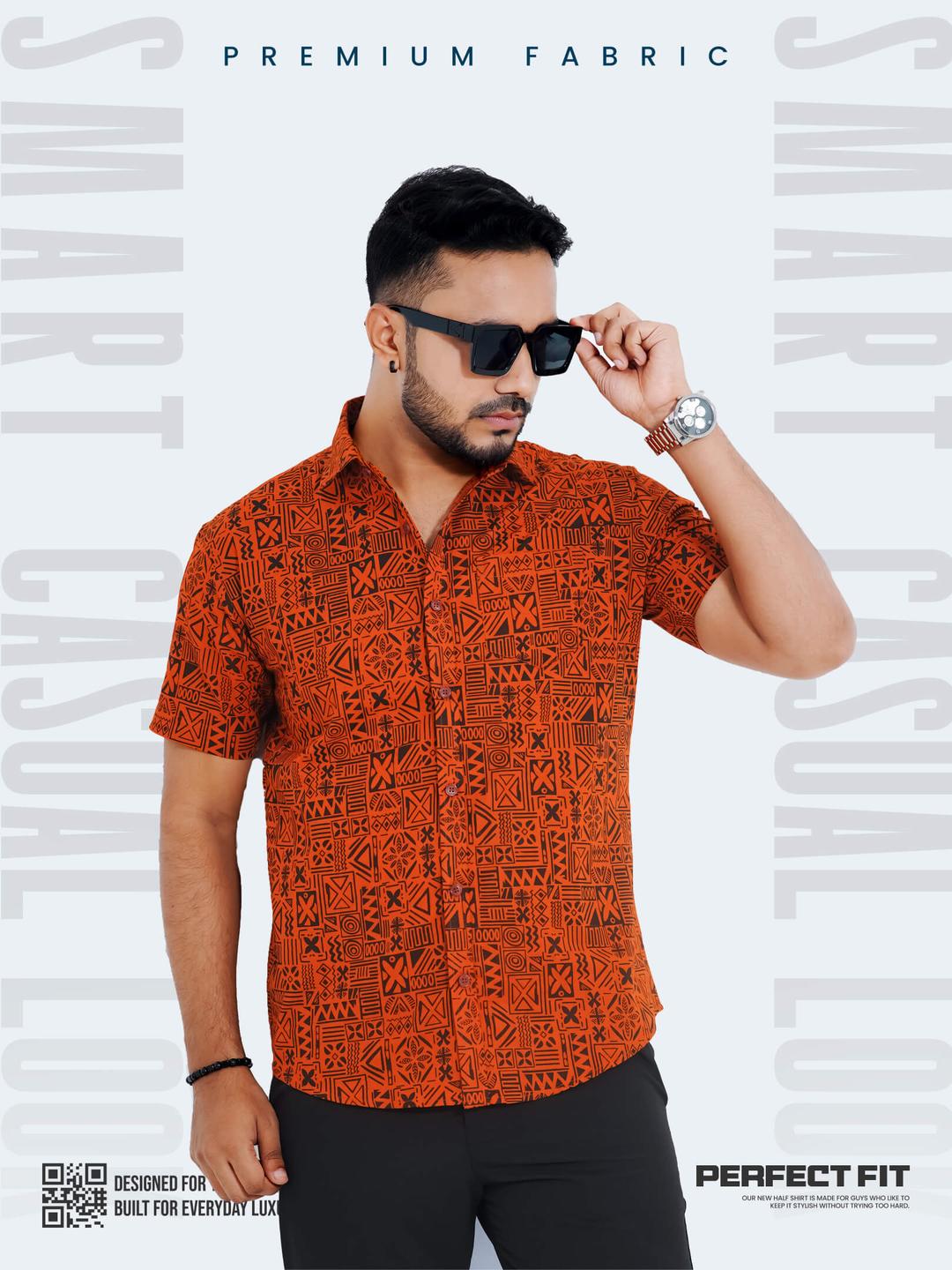 Smart Casual Printed Half Sleeve Cotton Shirt