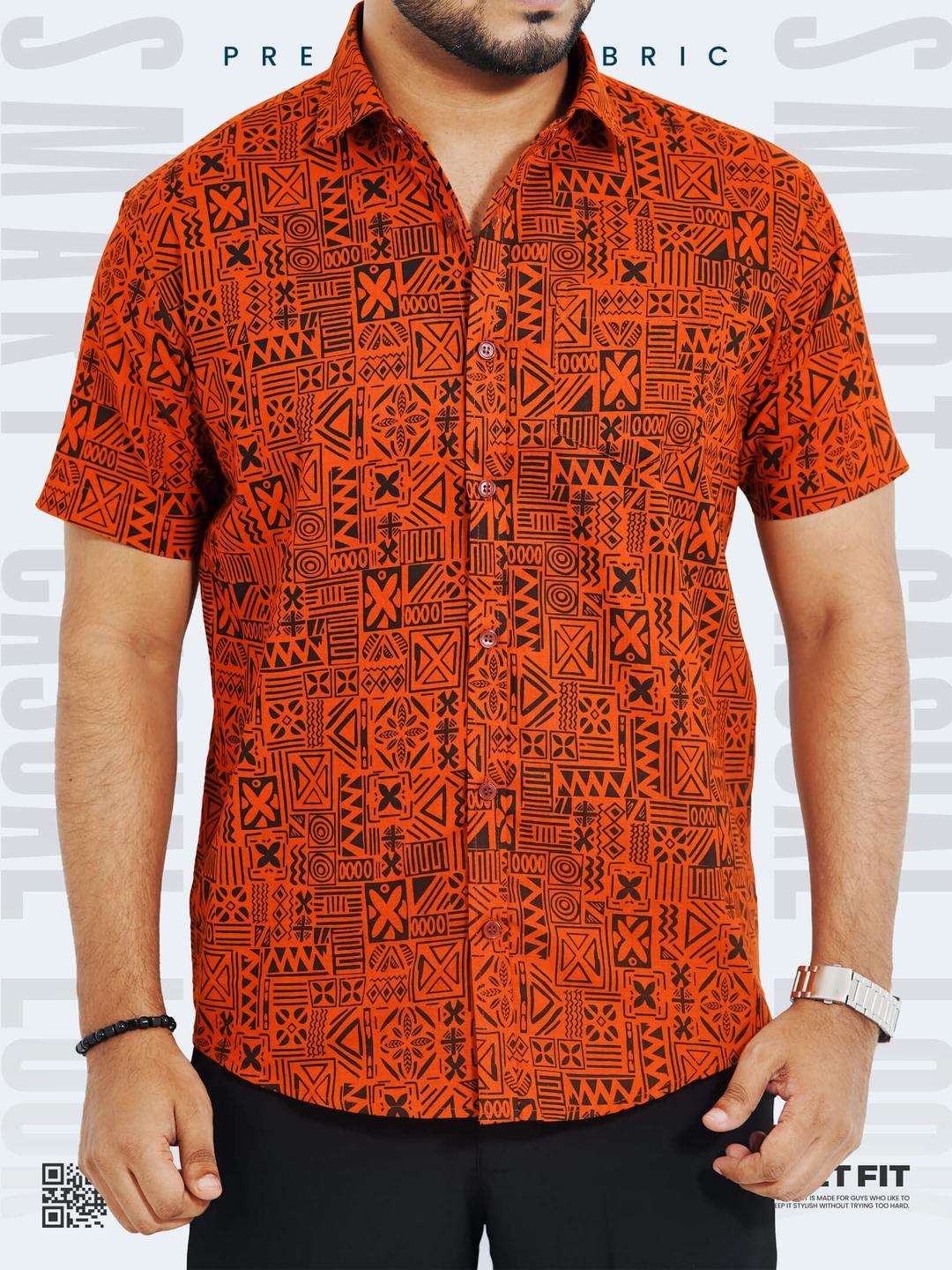 Smart Casual Printed Half Sleeve Cotton Shirt